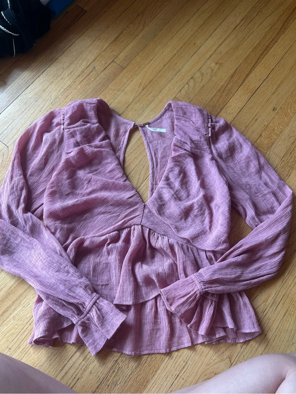 Womens free people daia Pink V-Neck Ruffle Peplum Blouse